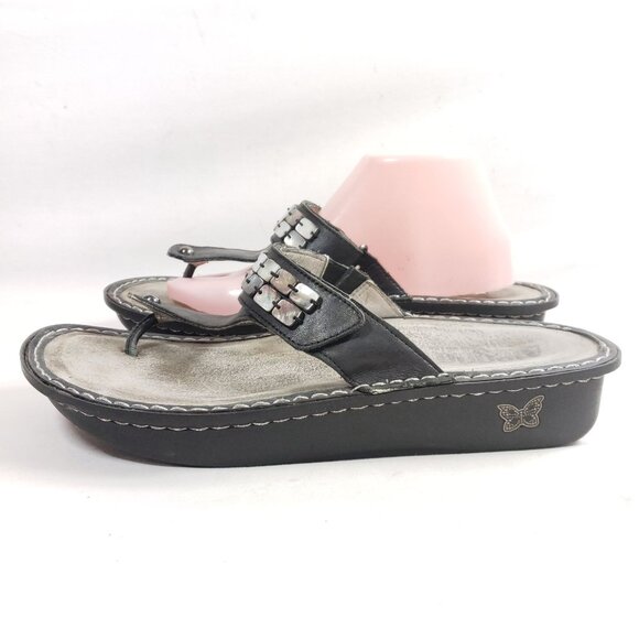 Alegria Womens Size 11.5 Black Leather Rhinestone Embellished Slide Sandals - Picture 5 of 8